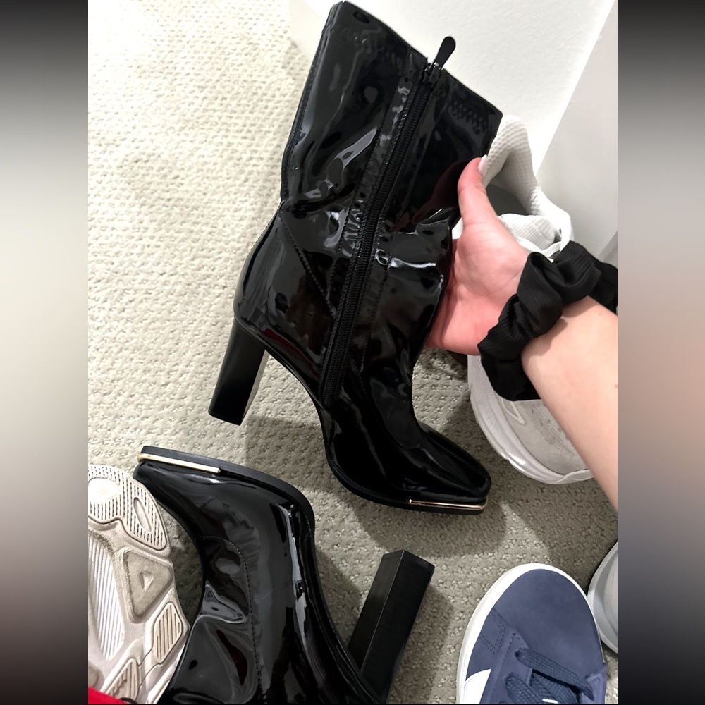 Black patent leather ankle boots